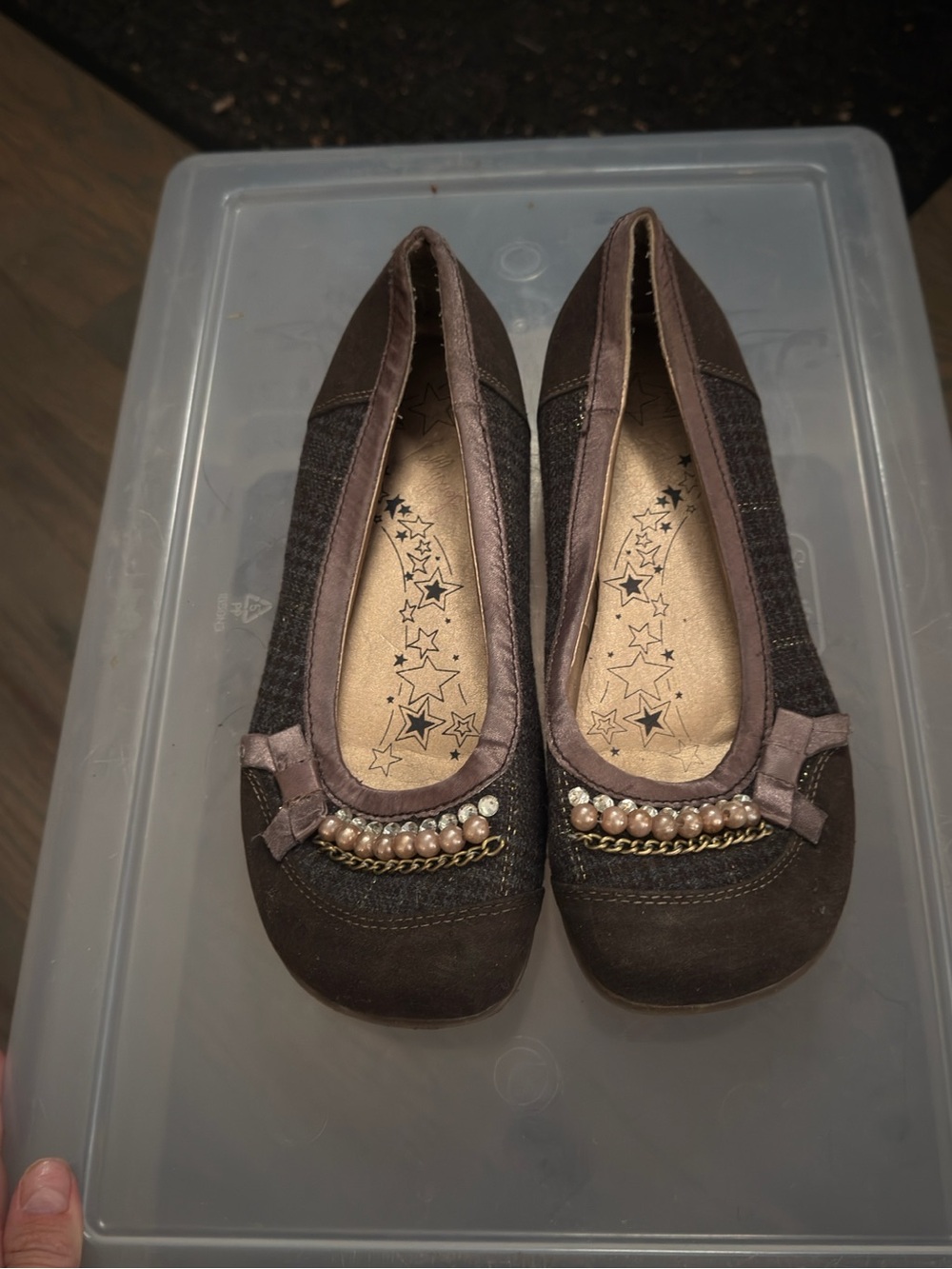 Jellypop Brown Pearl & Chain Ballet Flats